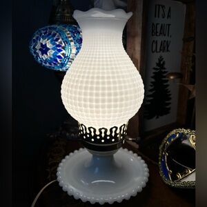 Hurricane milk glass hobnail lamp vintage